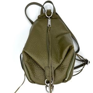 Rebecca Minkoff Medium Julian Backpack olive green leather zip closure